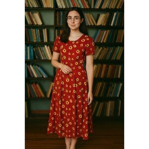 Vintage 90s Unbranded Sunflower Print Midi Sundress Size M